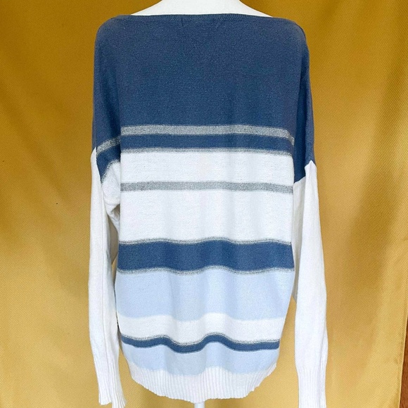 Liz Claiborne Blue Striped Sweater with Metallic Silver Detail XL - Picture 4 of 5